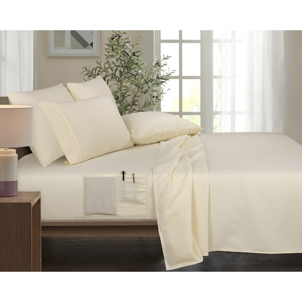 6-Piece Smart Sheet Sets W/ Side Pocket - Full - Ivory